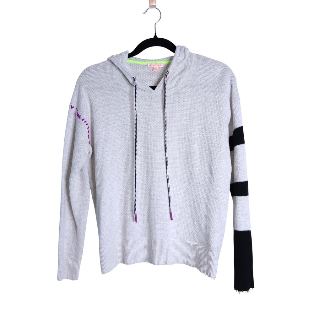 LISA TODD Hooded Pullover Sweater Light Gray Stripe Long Sleeve Women's M